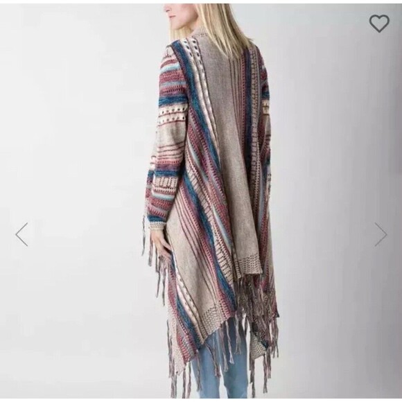 BUCKLE Paper Crane Southwestern Open Front Cardigan Asymmetrical Hem Size Large - Picture 3 of 10